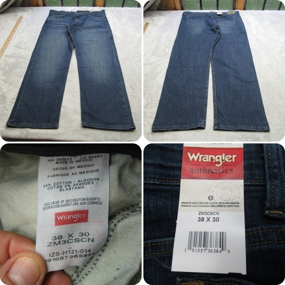 Wrangler Jeans Mens 38X30 Dark Wash Denim Zip Fly Relaxed Fit Straight NWD